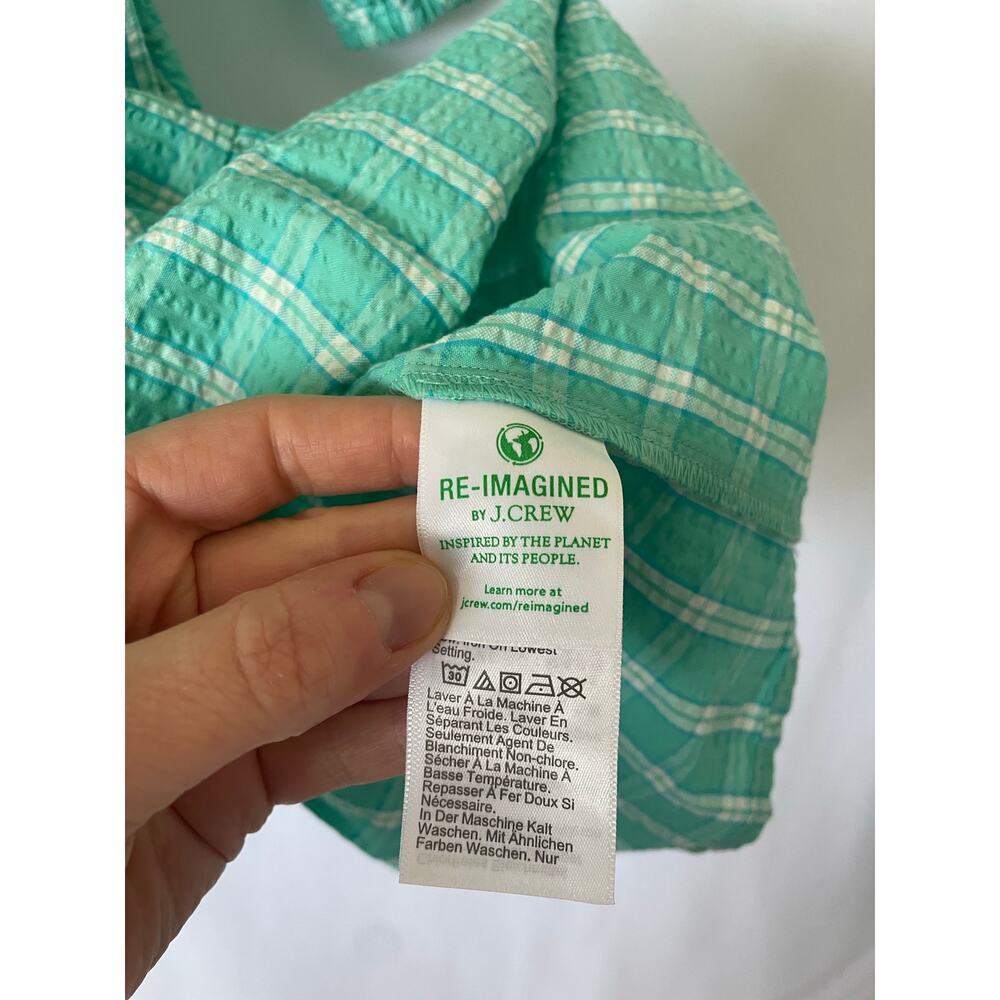 J.Crew Aqua Green Plaid Seersucker Ruffle Tiered Mini Dress 6 Preppy Pastel - Picture 10 of 12